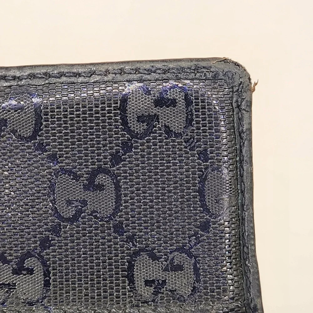 GUCCI GG Supreme Monogram Card Holder Case Navy Blue Black Compact Mens